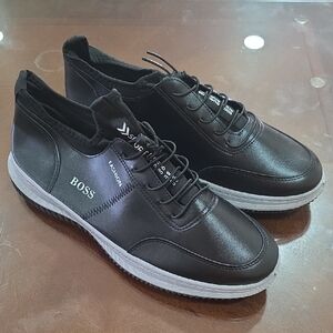 BOSS Men's Black Sneakers with White Soles